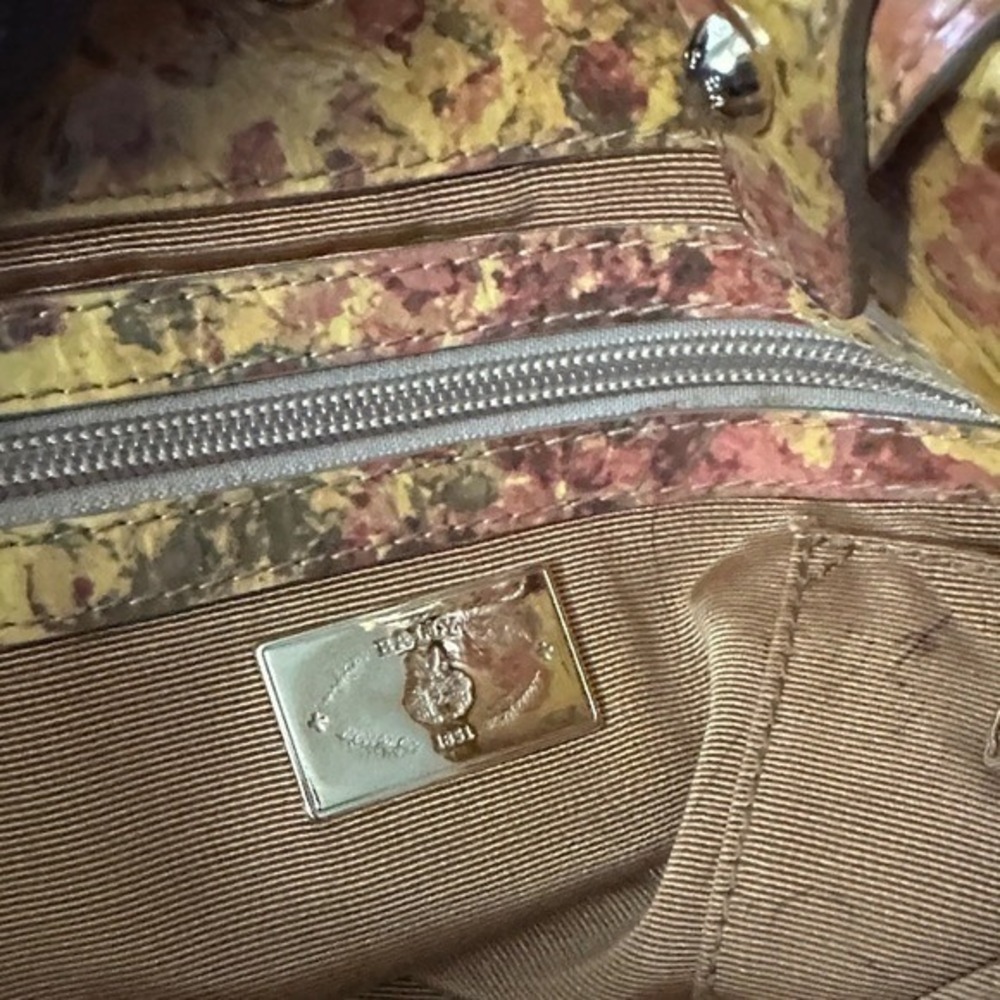 Bally Yellow Floral Distressed Leather Tote Bag Made in Italy Tortoise Chain - Picture 10 of 16